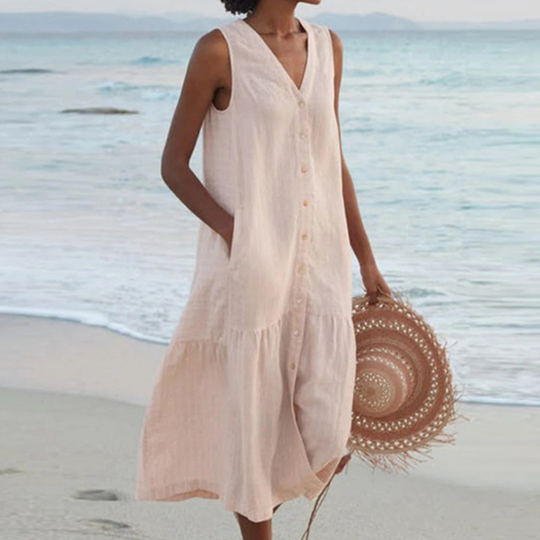 Women's sleeveless maxi dress loose fit V-neck casual summer style