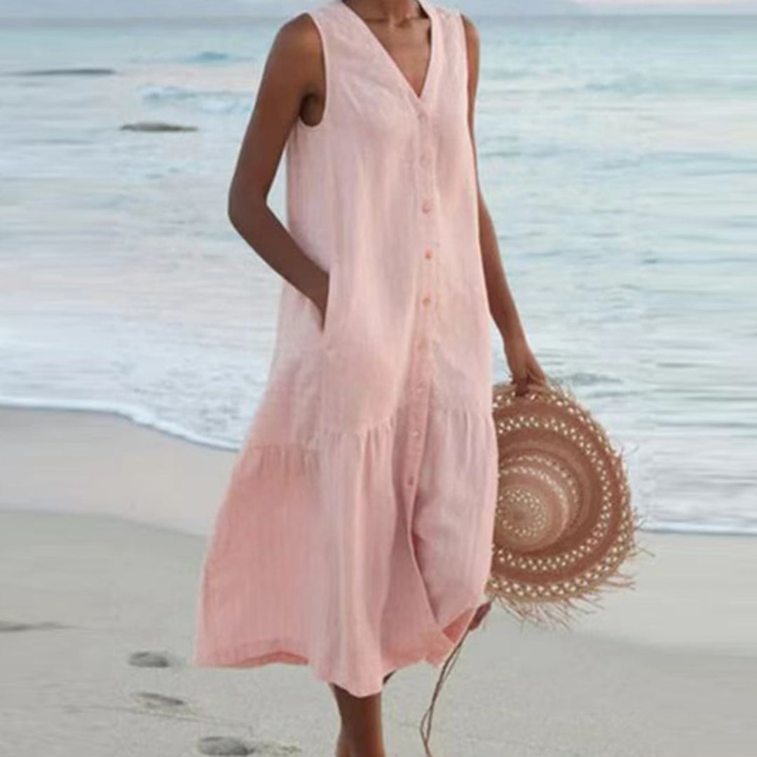 Women's sleeveless maxi dress loose fit V-neck casual summer style