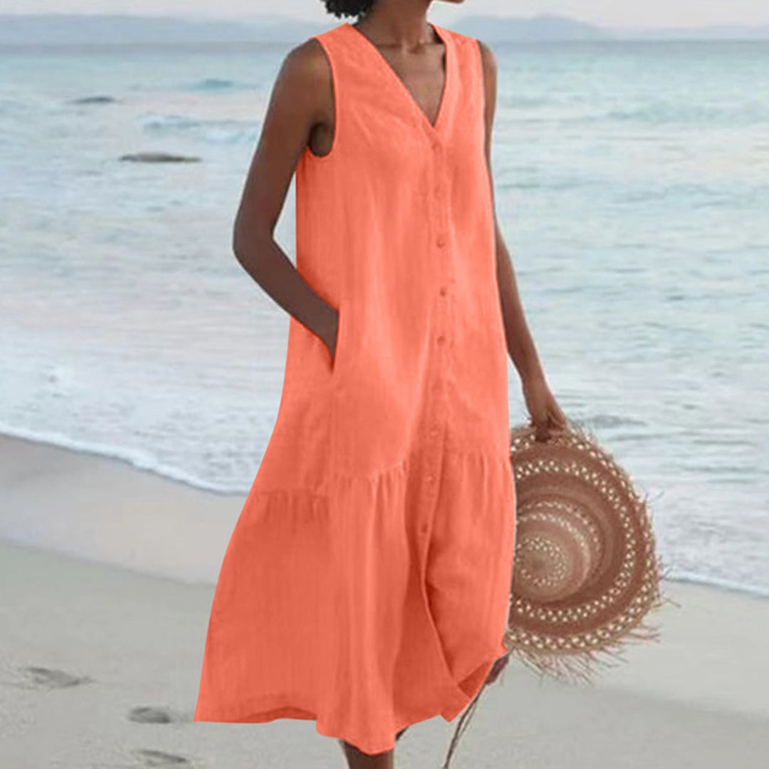 Women's sleeveless maxi dress loose fit V-neck casual summer style