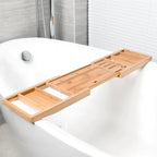 Bamboo bath caddy expandable tray with wine glass holder and tablet stand
