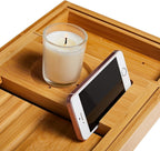Bamboo bath caddy expandable tray with wine glass holder and tablet stand