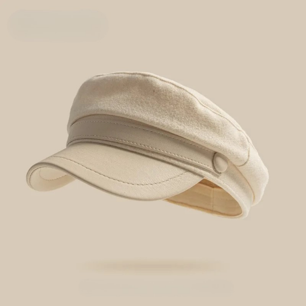 Felt fisherman cap with leather brim vintage European style