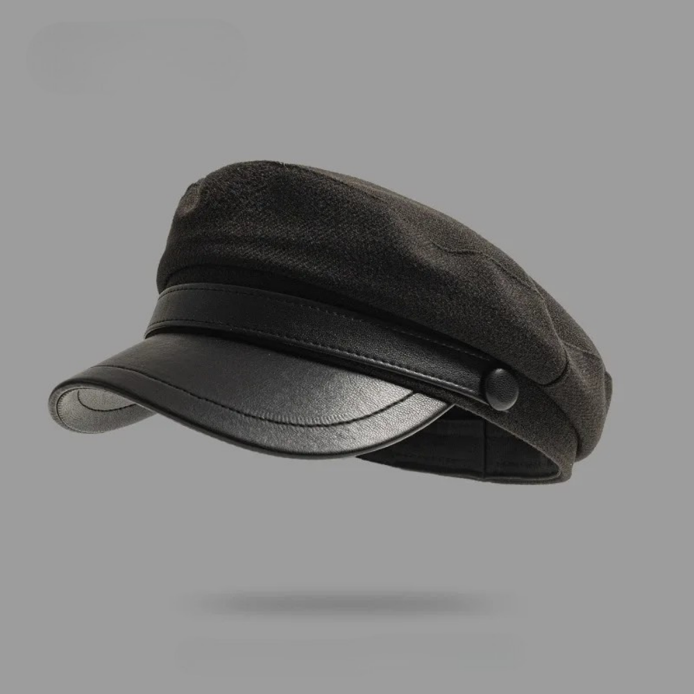 Felt fisherman cap with leather brim vintage European style
