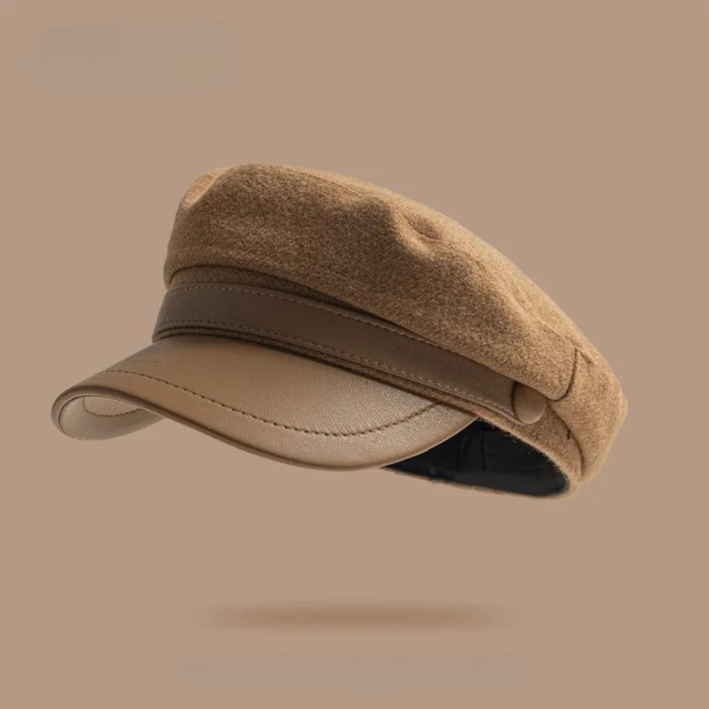 Felt fisherman cap with leather brim vintage European style