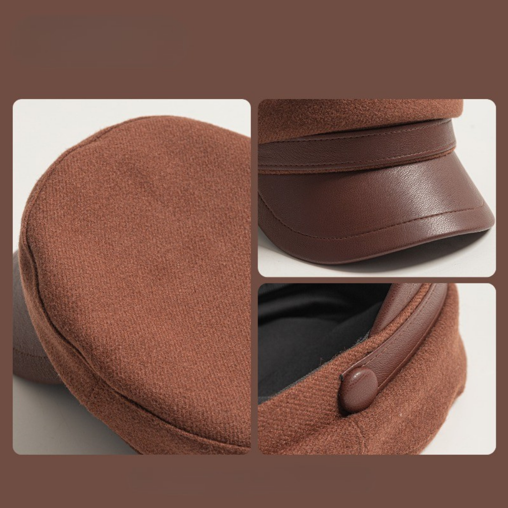 Felt fisherman cap with leather brim vintage European style