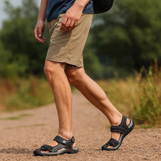 Men's non-slip leather sandals with cushioned casual comfort
