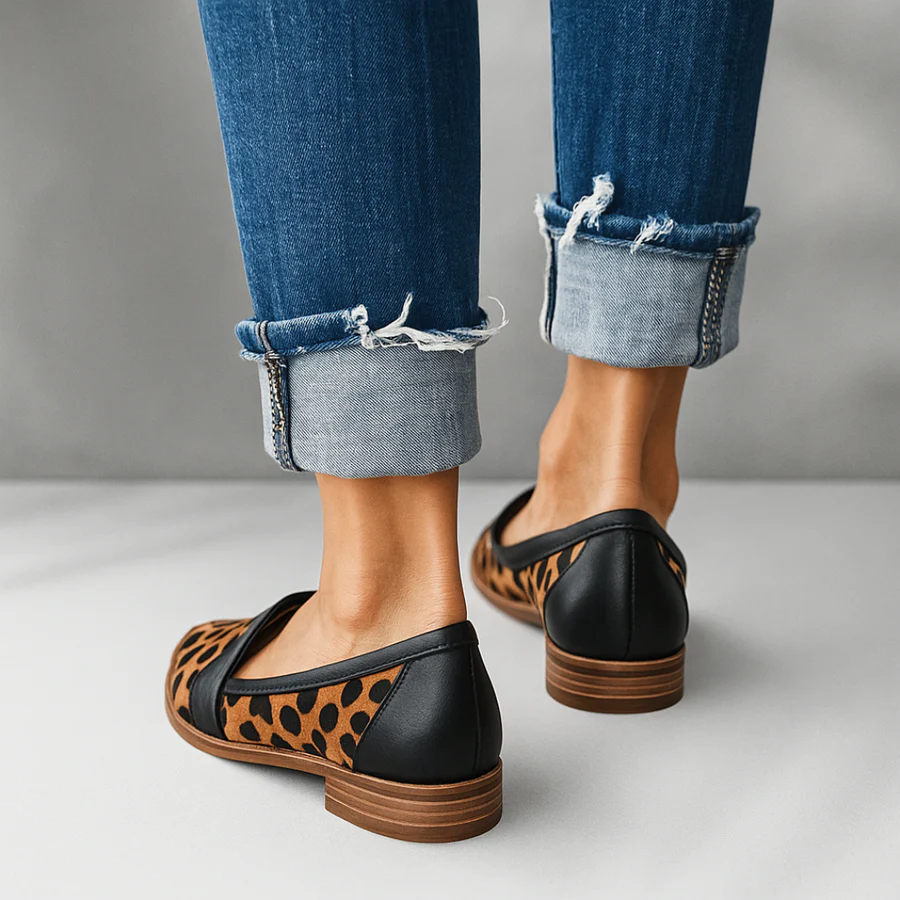 Women leather orthopedic moccasins slip-on with arch support and non-slip sole