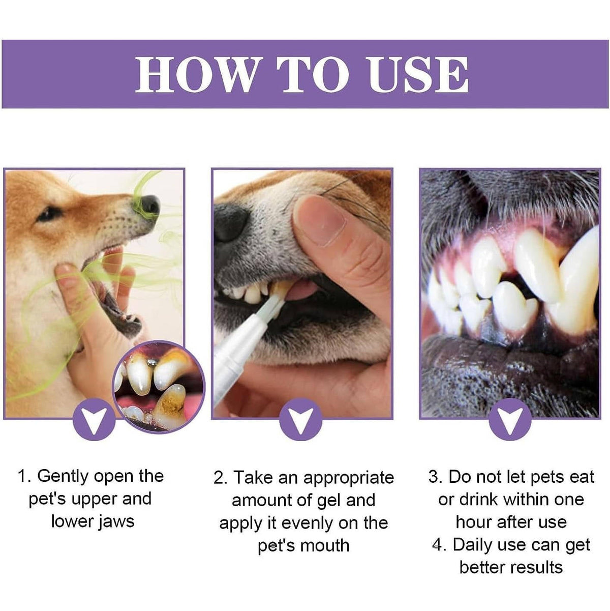 Dog oral repair gel whitening and breath freshening 3-pack, pet-safe plant formula
