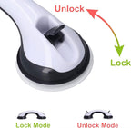 Bathroom safety grab bar with suction cups mounted on tile wall for senior support