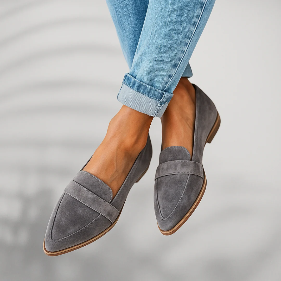 Women leather orthopedic moccasins slip-on with arch support and non-slip sole