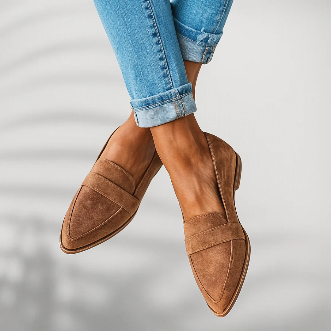 Women leather orthopedic moccasins slip-on with arch support and non-slip sole