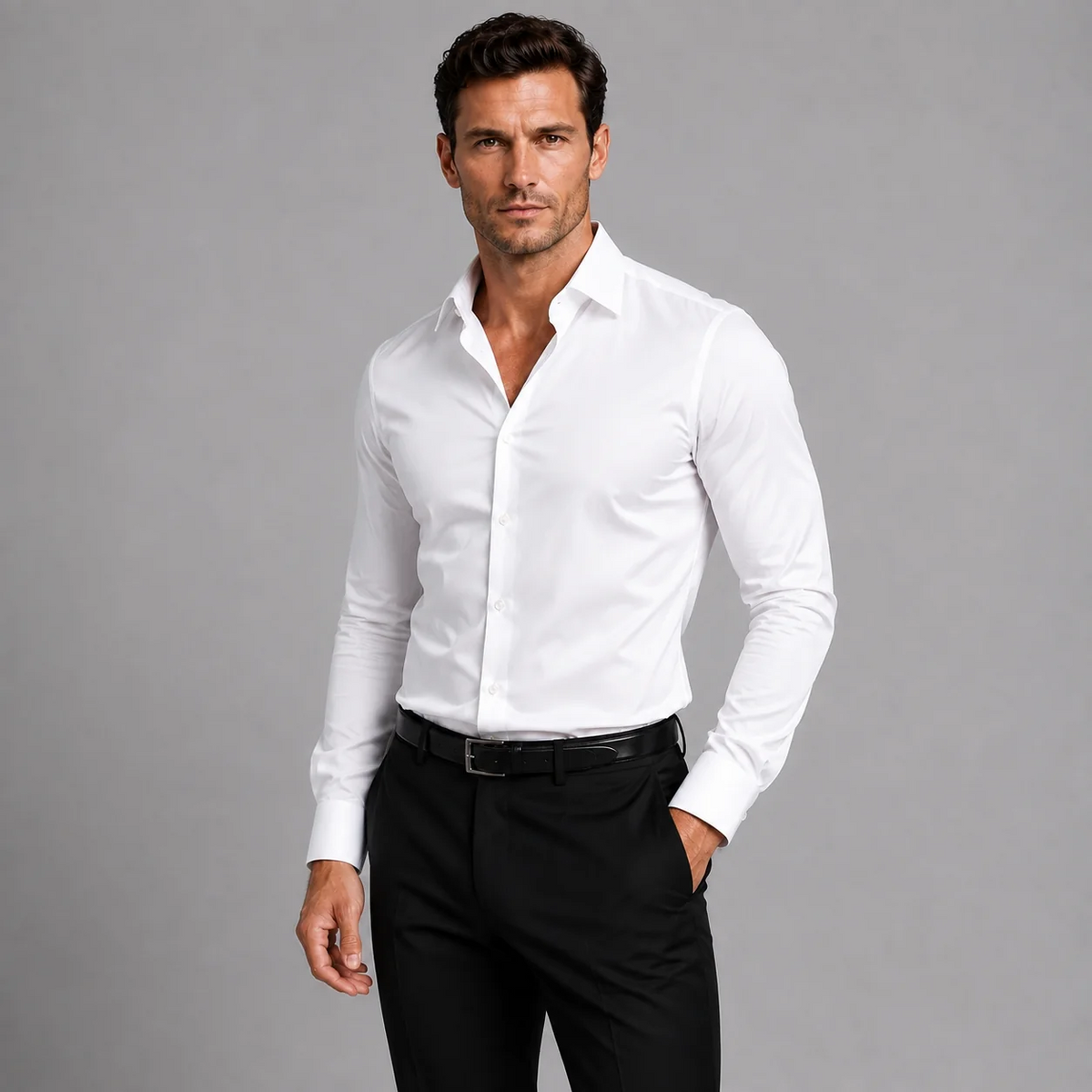 Satin Shirt | Men Slim Fit Stretch Satin-Look Structured Collar