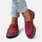 Women orthopedic heeled loafers slip-on with arch support rounded toe