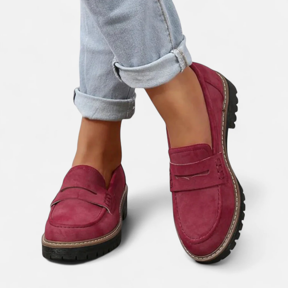 Women orthopedic heeled loafers slip-on with arch support rounded toe