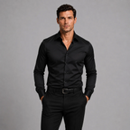 Satin Shirt | Men Slim Fit Stretch Satin-Look Structured Collar