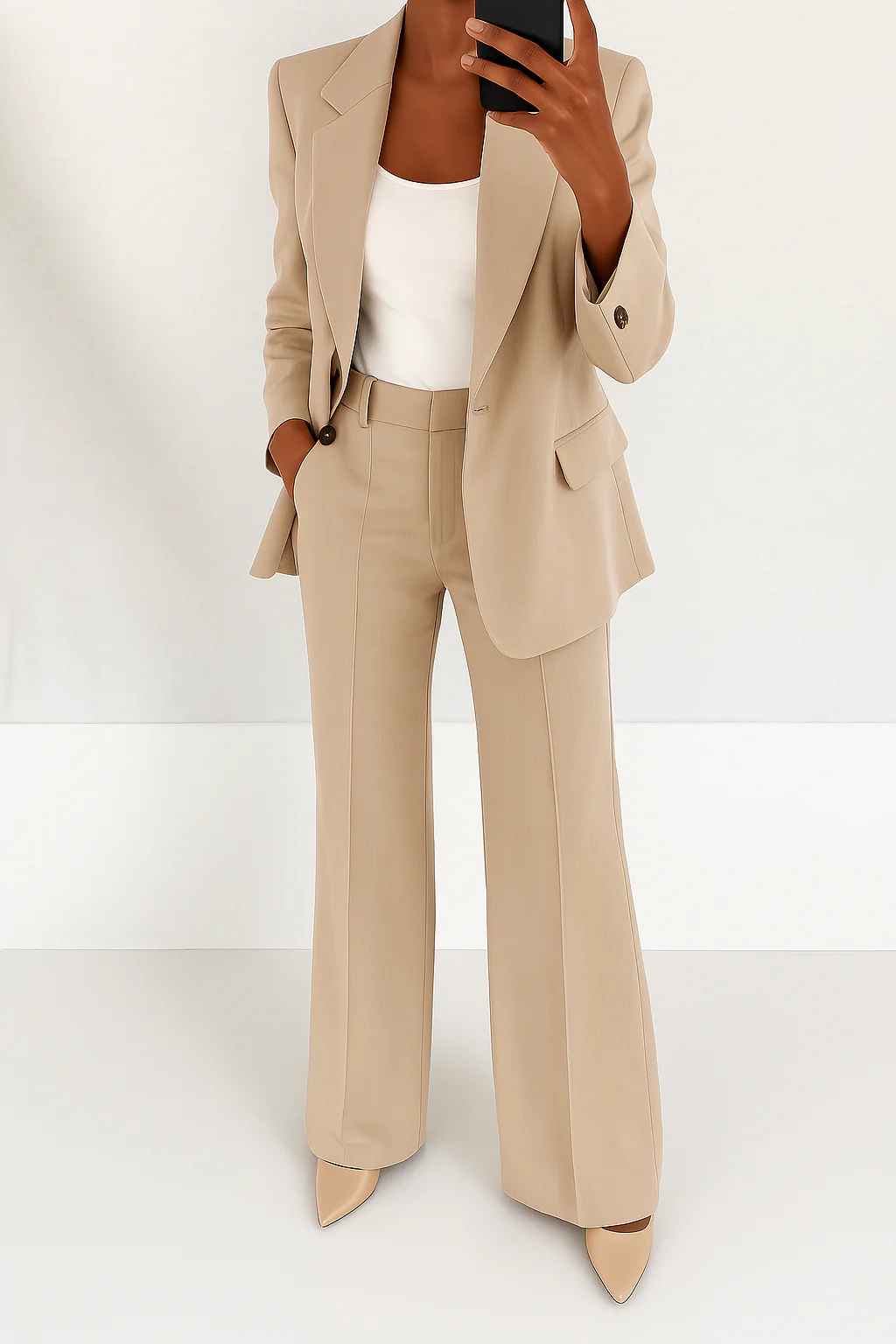 Women 2 piece blazer suit set tailored full-length pants