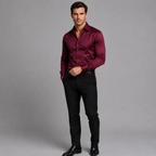 Satin Shirt | Men Slim Fit Stretch Satin-Look Structured Collar