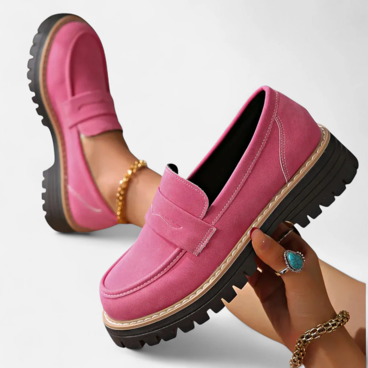 Women's slip-on loafers with bold chunky sole, summer casual shoes