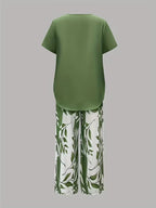 Women 2 piece capri set flowy draped top and relaxed trousers