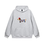 Unisex oversized hoodie with dachshund embroidery and kangaroo pocket