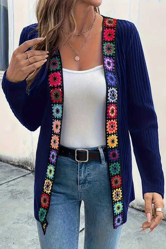 Cardigan | Women's Open Front, Lightweight Summer | Crochet Trim, Knee Length