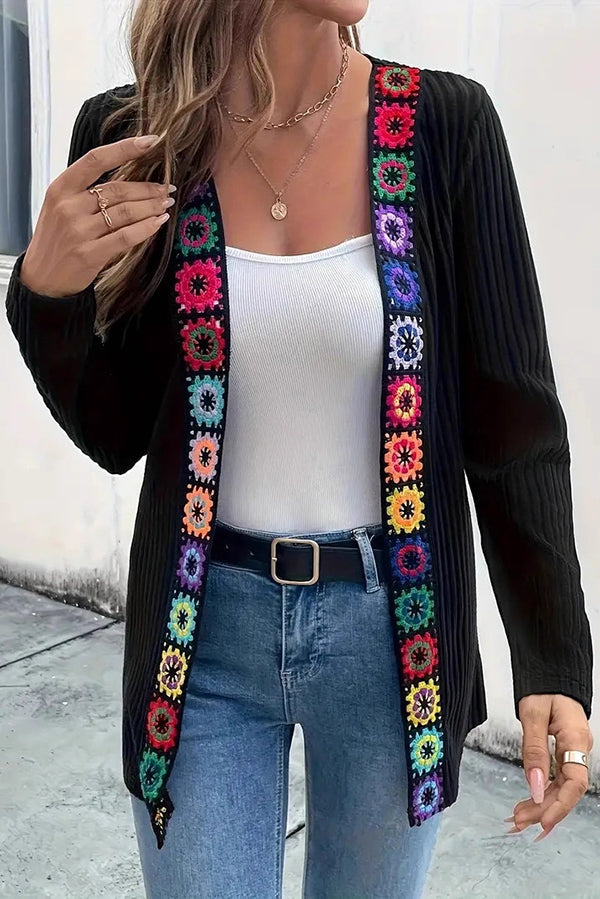 Cardigan | Women's Open Front, Lightweight Summer | Crochet Trim, Knee Length