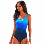 Women's one-piece swimsuit with wide straps and round neckline, comfortable swimwear