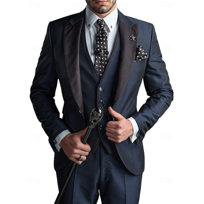 Men 3 piece suit set blazer waistcoat trousers tailored modern fit