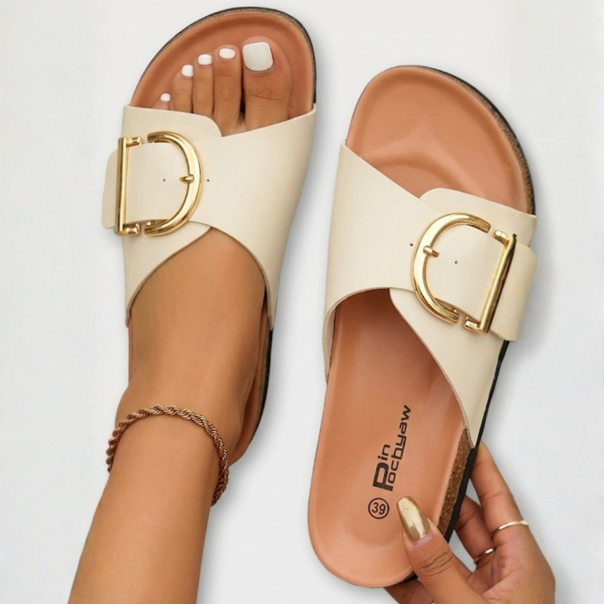 Women's orthopedic sandals with open toe and adjustable buckle, arch support cushioned sole