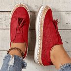 Women slip-on casual sneakers perforated upper with cork trim and tassel accents