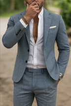 Men's slim fit suit set with blazer and trousers, formal two-piece