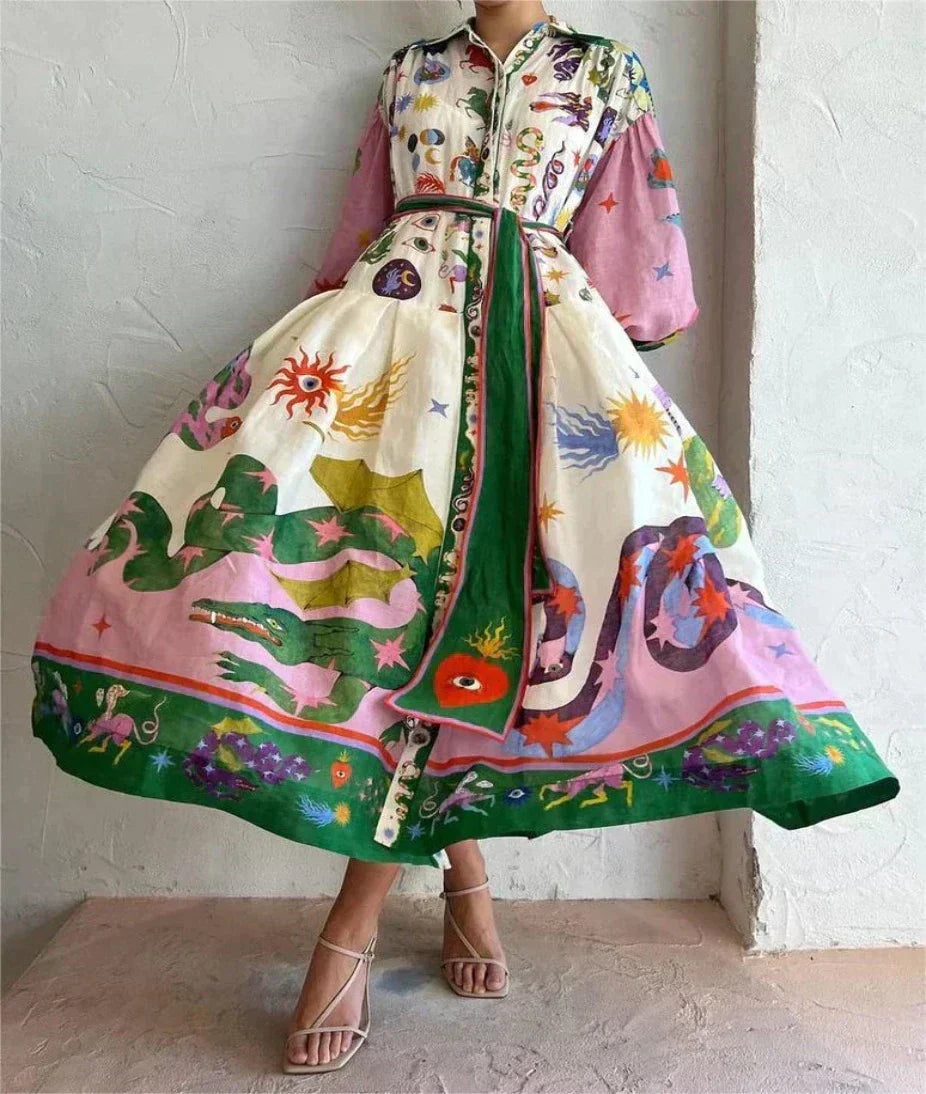 Women's multicolor maxi volume dress, lightweight and flowy for every occasion