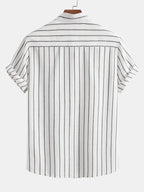 Men's linen shirt and pants set, breathable summer two-piece outfit in navy, white and black