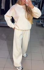 Women 2 piece lounge set with rhinestone detail and relaxed wide-leg fit