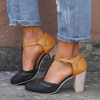 Women's orthopaedic heel pumps with arch support, 8cm stable heel, available in Black, Blue and Grey