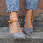 Women's orthopaedic heel pumps with arch support, 8cm stable heel, available in Black, Blue and Grey