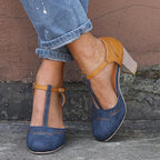 Women's orthopaedic heel pumps with arch support, 8cm stable heel, available in Black, Blue and Grey