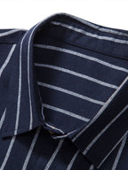 Men's linen shirt and pants set, breathable summer two-piece outfit in navy, white and black
