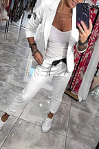 Women's blazer and pants set, two-piece elastic waist office wear
