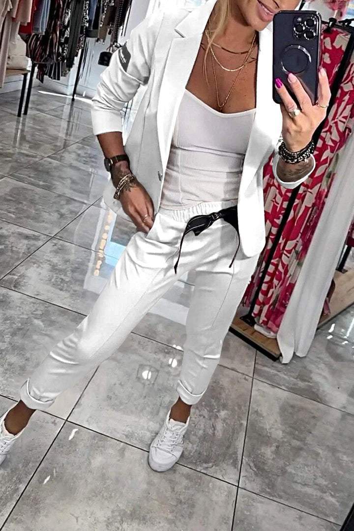 Women's blazer and pants set, two-piece elastic waist office wear