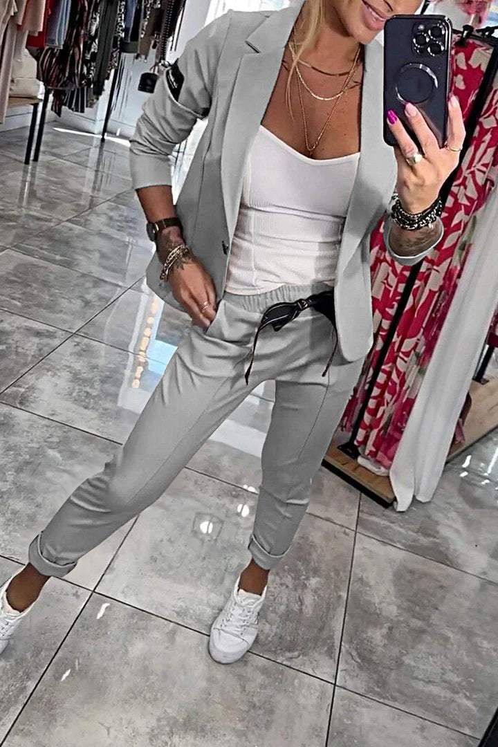 Women's blazer and pants set, two-piece elastic waist office wear