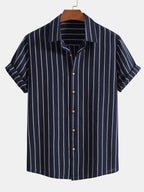 Men's linen shirt and pants set, breathable summer two-piece outfit in navy, white and black