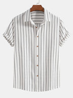 Men's linen shirt and pants set, breathable summer two-piece outfit in navy, white and black