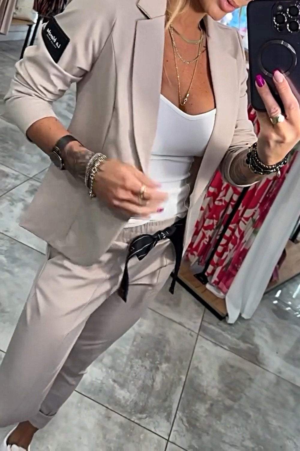 Women's blazer and pants set, two-piece elastic waist office wear