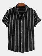 Men's linen shirt and pants set, breathable summer two-piece outfit in navy, white and black