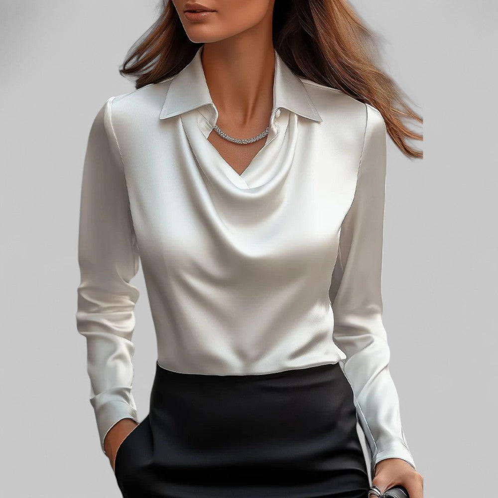 Women's draped collar blouse regular fit, long sleeve business casual style