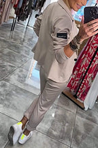 Women's blazer and pants set, two-piece elastic waist office wear