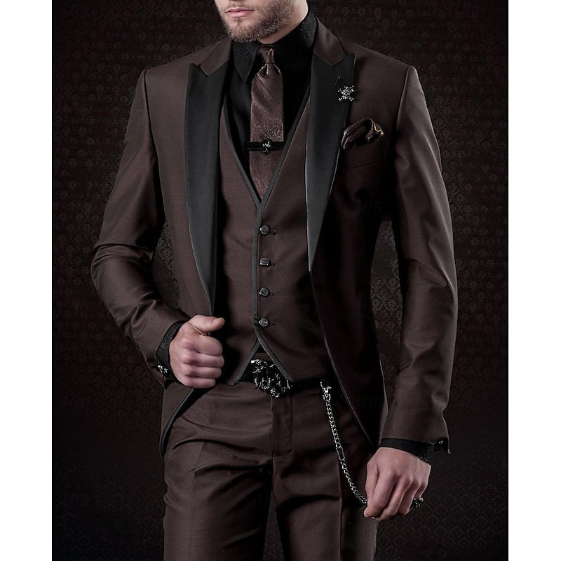 Men 3 piece suit set blazer waistcoat trousers tailored modern fit