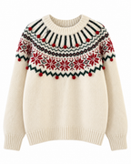 Christmas Sweater Women Nordic Jacquard Pom Pom Crew Neck Long Sleeve