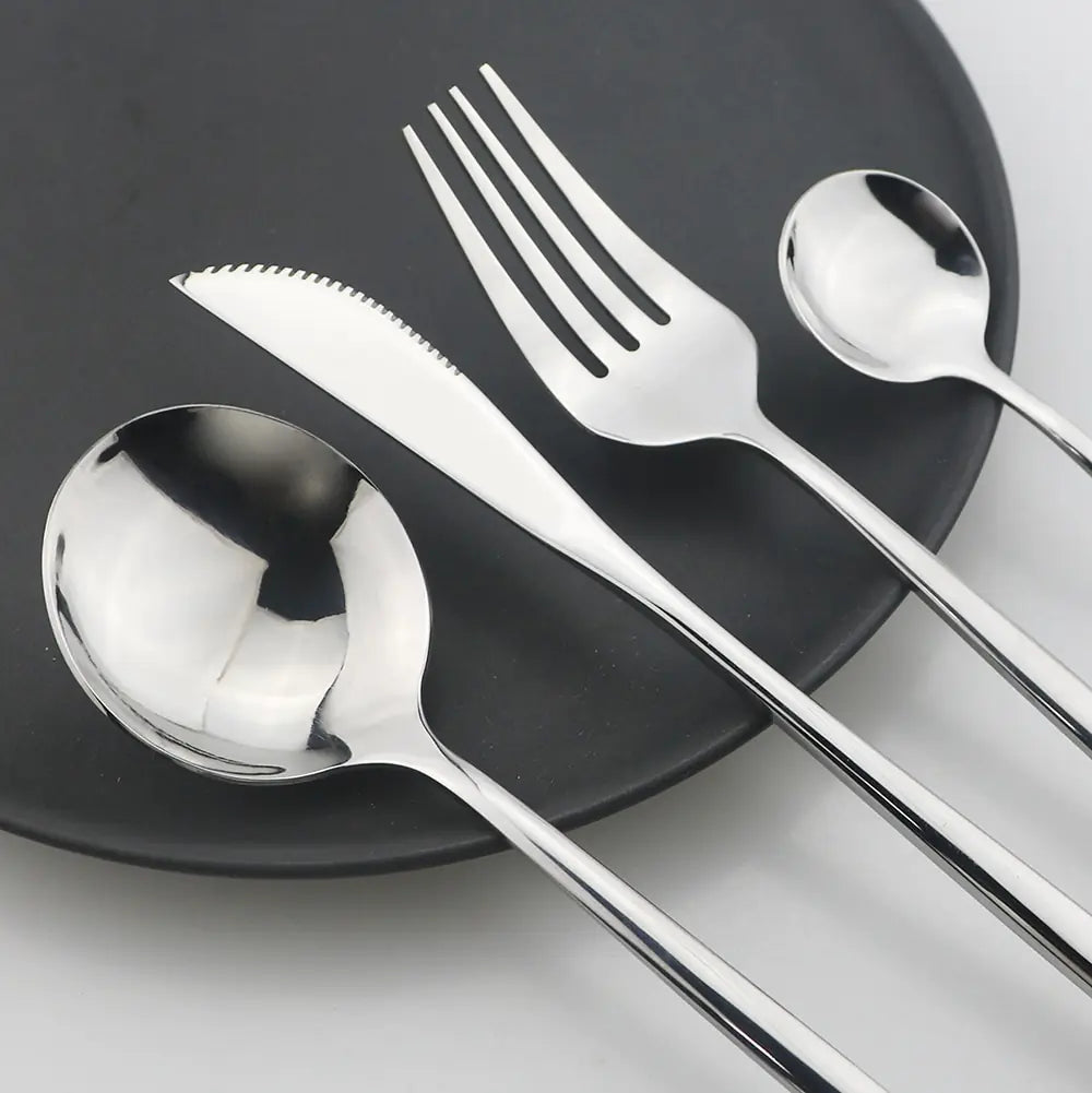 Cutlery set 24 piece stainless steel with gold accent, black white and rose handles
